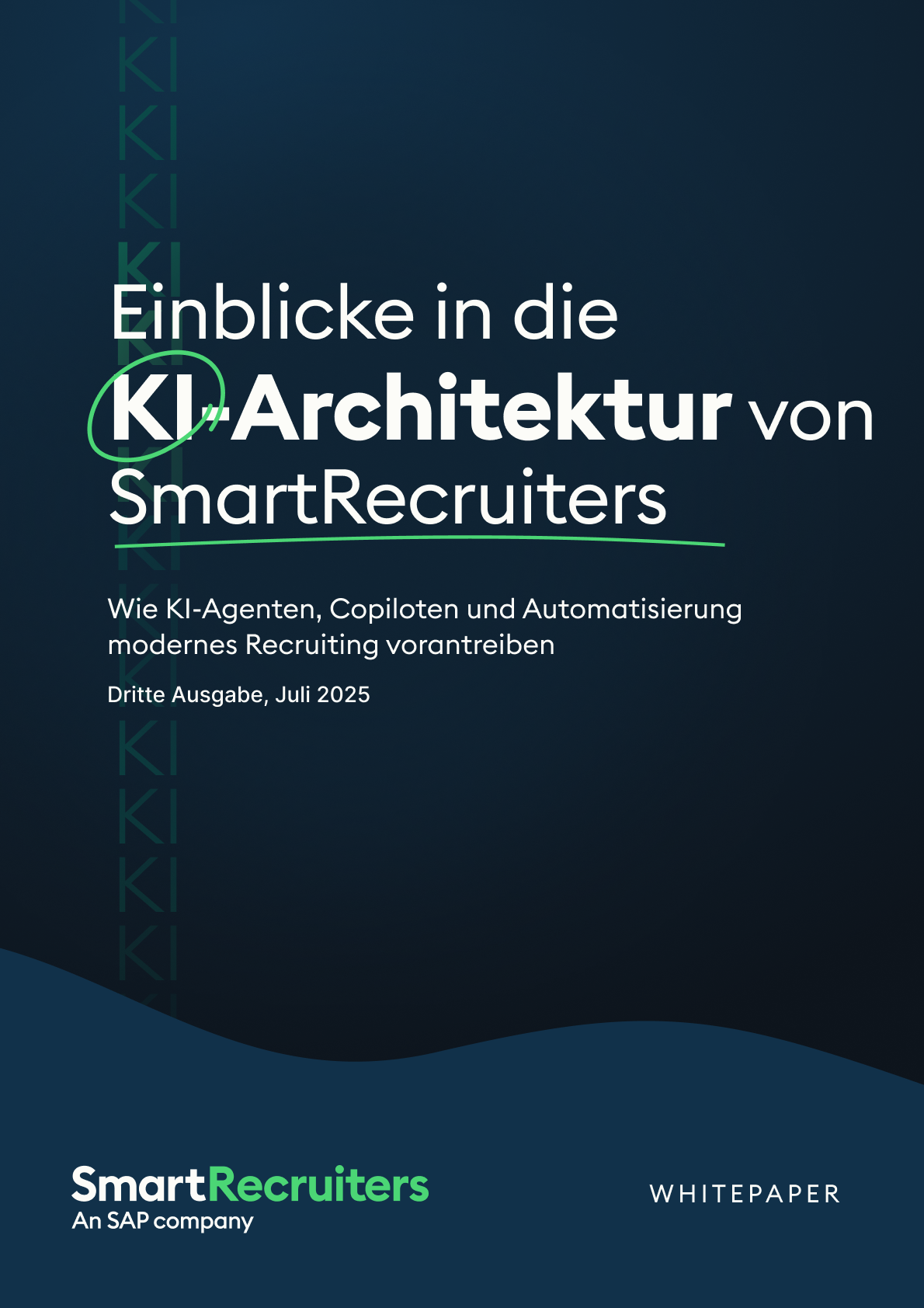 Cover of a whitepaper: 'Einblicke in die KI-Architektur von SmartRecruiters' with subtitle about AI agents and automation in recruiting; bottom shows SmartRecruiters logo.