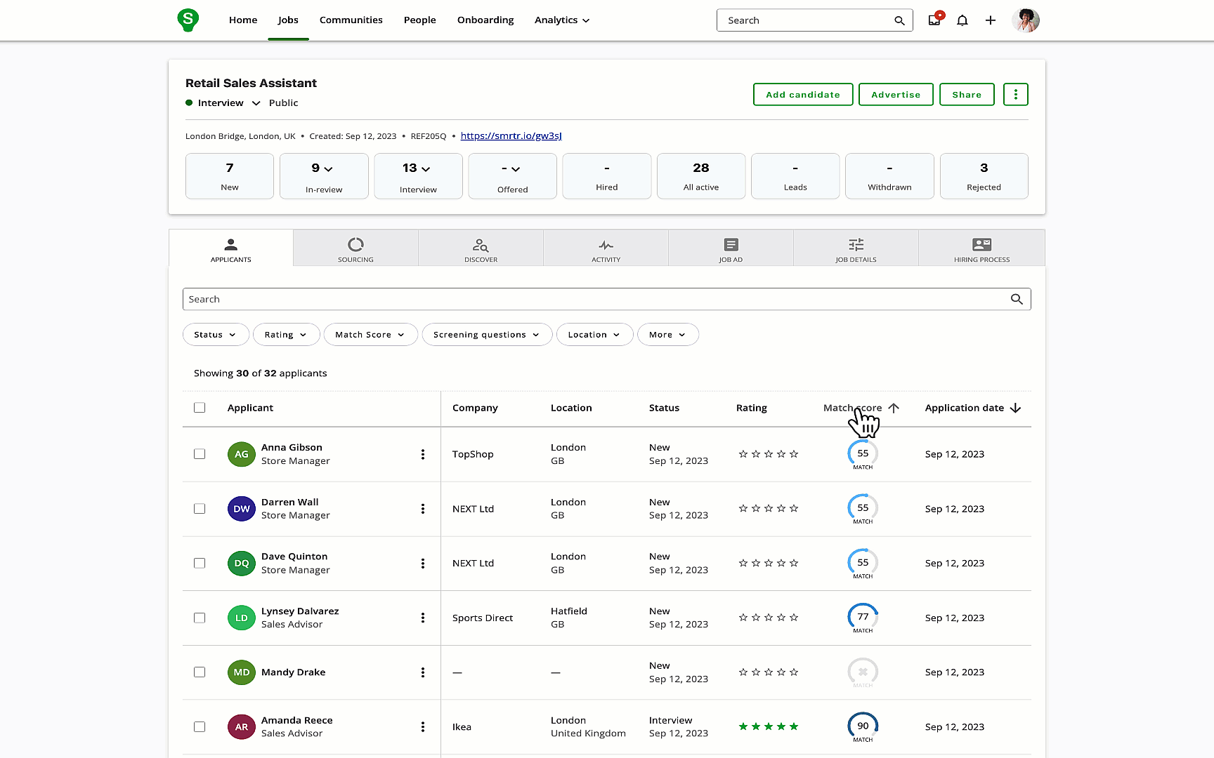 High Vol Hiring Match Score and Bulk Interview