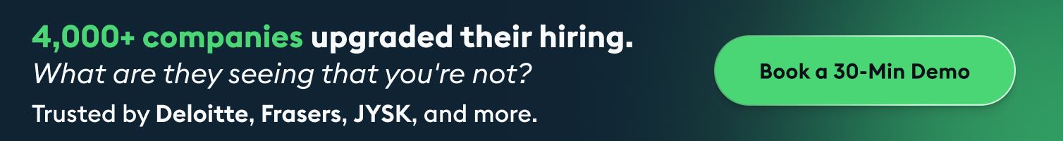 Gradient marketing banner: '4,000+ companies upgraded their hiring. What are they seeing that you're not?' with a green rounded button reading 'Book a 30-Min Demo' on the right.