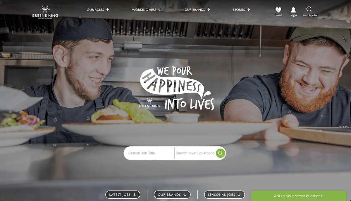 Greene King Career site homepage