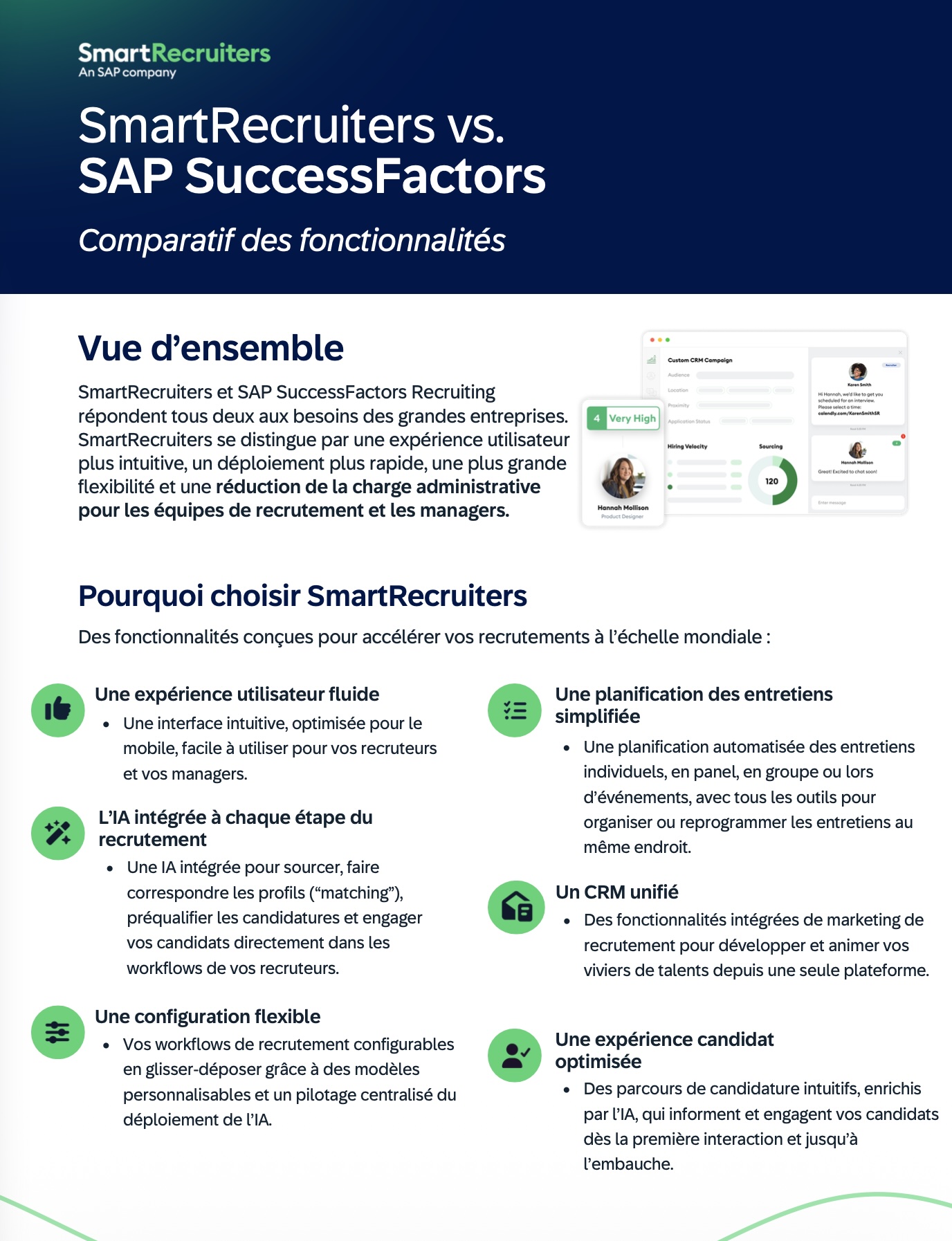 Hero banner comparing SmartRecruiters vs SAP SuccessFactors with the French subtitle 'Comparatif des fonctionnalités'