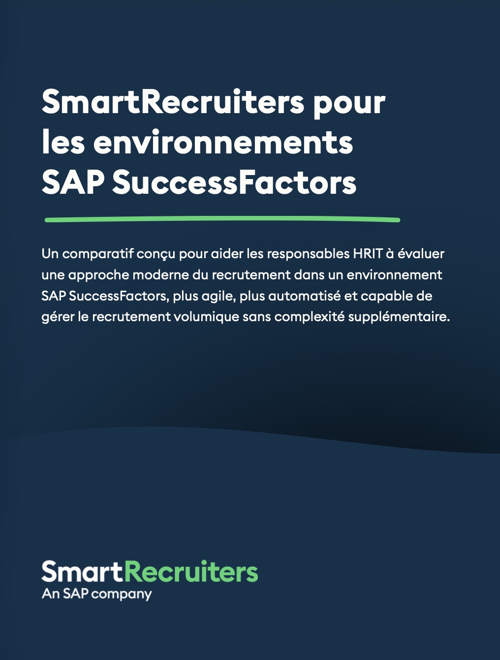 French promotional banner: bold white title 'SmartRecruiters pour les environnements SAP SuccessFactors' on a dark blue gradient background with a green underline, a descriptive paragraph, and the SmartRecruiters logo at the bottom left.