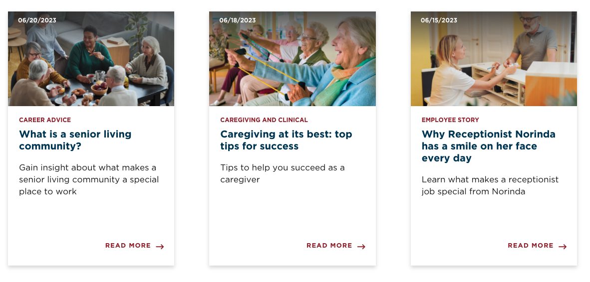 blog post catogories on a career site