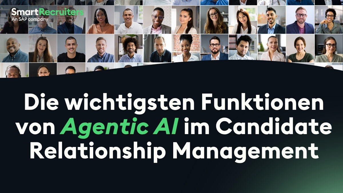 Hero banner with a collage of diverse professionals and the German headline about Agentic AI in Candidate Relationship Management, featuring the SmartRecruiters logo.