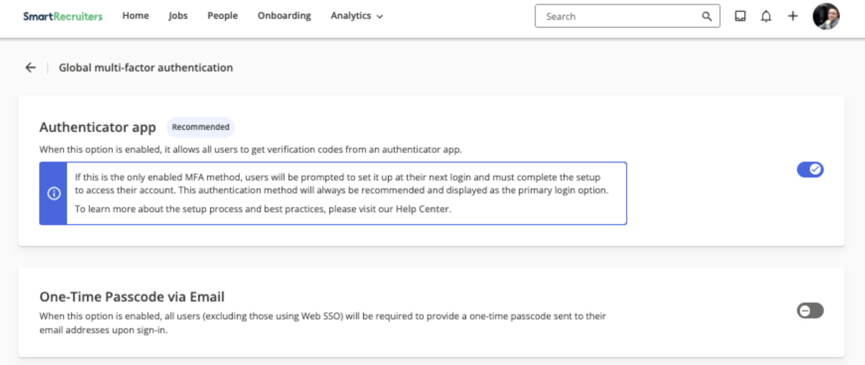 MFA in dashboard.